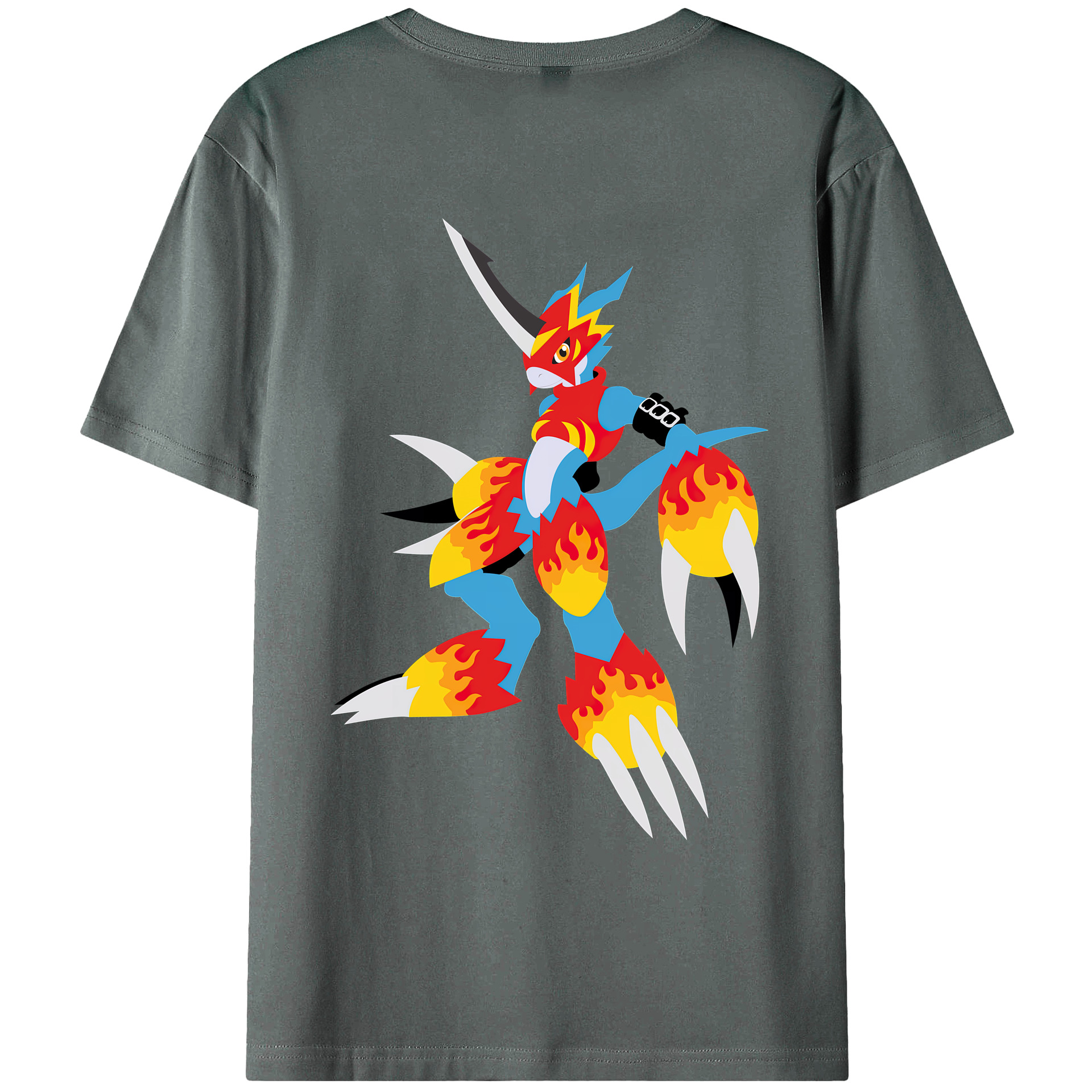 （画像用） Digimon デジタルモンスター/デジモン 綿100％ メンズ半袖Tシャツ（バックプリント） 通気性